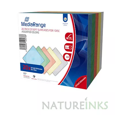 20 MediaRange CD DVD Soft 5mm Slimline Jewel Case Assorted Colour BOX37 • £8.99