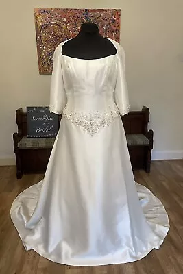 Ian Stuart Mikado Square Neck 3/4 Sleeve Wedding Bridal Gown Dress Size 20 • £375