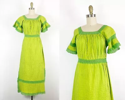 1970s Mexican Wedding Dress - Bohemian Wedding Dress - 1970s Maxi Dress - Size L • $165