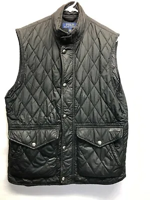 $79 • Buy Men's Polo Ralph Lauren Black Quilted Vest Size Medium Full Zip & Snaps 