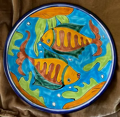 Made In Mexico ~ 11-1/4  Red Clay Fish Design Platter / Plate ~ EUC • $20