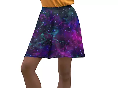 Blue Purple Galaxy Space Stars Print 50's Flared Skater Skirt Fashion Trend  • £20.99