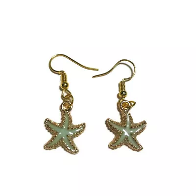 NEW Gold Tone Hook Dangle Earrings Jewelry Mint Green Starfish Ocean Beach • $7.95