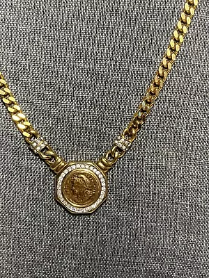 Vintage Gold Tone Romen Style Faux Coin Pendant Chain Necklace  • $49