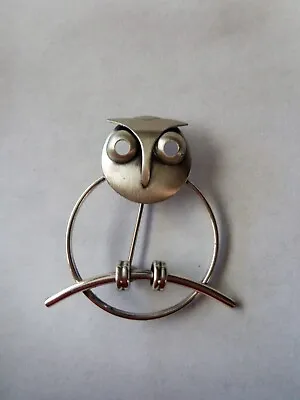 Vintage Signed Beau Sterling Silver Owl Brooch Pin • $13.50