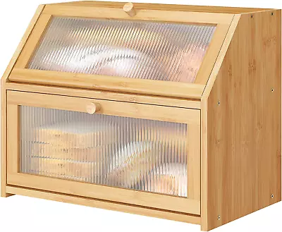 Large Bread Box For Kitchen Counter Double Layer Bamboo Wooden Large Capacity B • $54.99