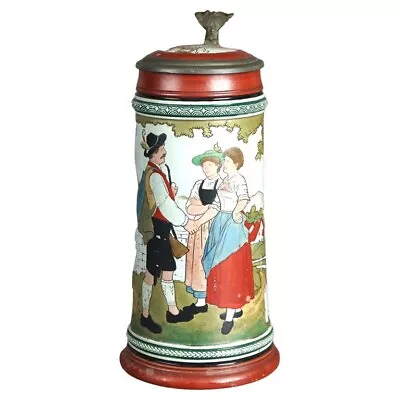 Antique Art & Crafts Scenic Musterschutz Germany Pottery Stein Circa 1900 • $440