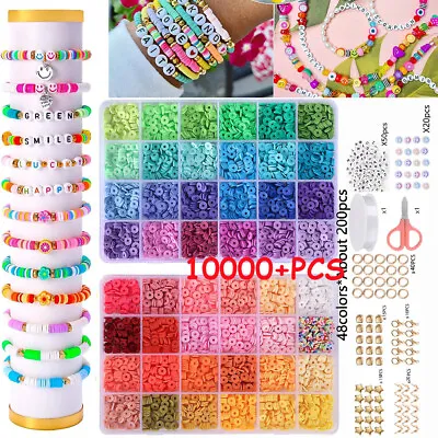 10000+ Pcs Clay Beads Bracelet Making Kit Round Flat Beads Polymer Clay Beads • £0.99
