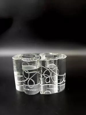 Mikasa Love Story Crystal Glass Pillar Candle Holders Set 2009 Etched Nesting • $17.44