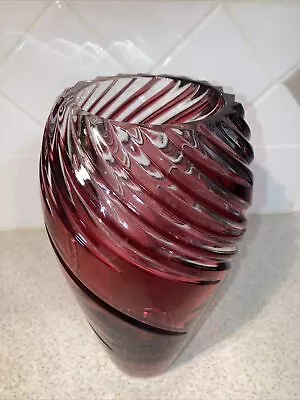 VINTAGE CRANBERRY GEOMETRIC Heavy ART GLASS VASE • $22.99