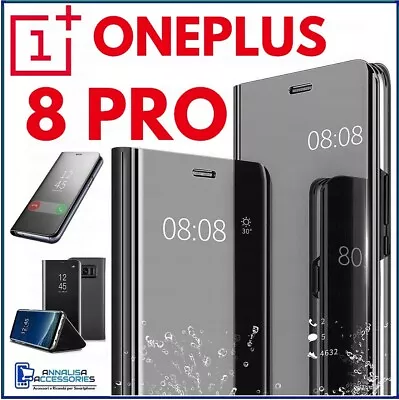 For ONEPLUS 8 PRO CLEAR VIEW FLIP CASE SMART BOOK MIRROR LUXURY STAND COVER • $15.29