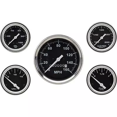 Speedway Complete Black 5 Gauge Set W/ Speedo Volt Fuel Temp & Oil Pressure • $194.99