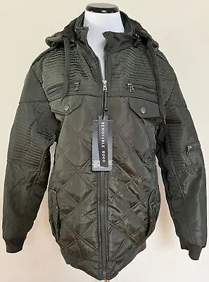 NWT Vertical Sport Olive Moto Convertible Zip Hooded Biker Quilted Nylon Jacket • $26.99