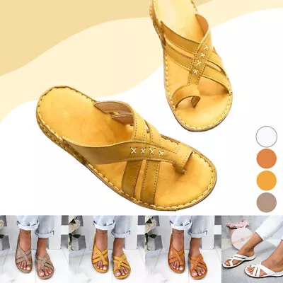 Summer Women Orthopedic Sandals Casual Flat Flip Flops Ladies Low Wedge Shoes • £9.49