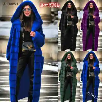 New Coat Women Hoodie Thick And Warm Long Artificial Rabbit Fur Jacket • $119.65