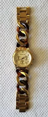 Michael Kors Gold Tone Watch MK4222 Tortoise Gold Chain Band 7.25  Max New Batt. • $25.49