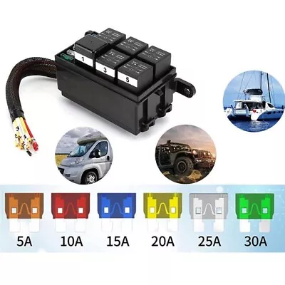 Universal Automotive Fuse Relay Holder 24V Relay Box 6Relays 6 ATC/ATO Fuse • $36.99