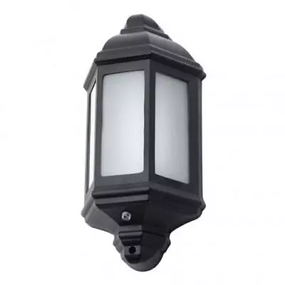 Litecraft Geneva Wall Light Outdoor Half Lantern With Photocell Sensor - Black   • £42.99