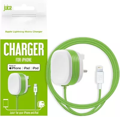 JUICE IPhone 14/13/12 MFi-Certified Lightning USB UK Wall Charger Travel Adapter • £12.59