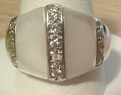 Diamonique Mother Of Pearl & White Round CZs Platinum Clad Ring Size 10 • $21.99