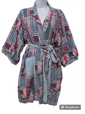 Sz S/M Vera Bradley REVERSIBLE Robe KIMONO Belted Short 3/4 Sleeve Colorful • $13.86