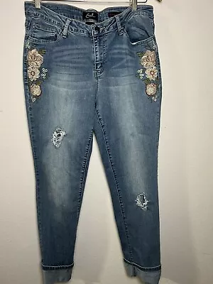 Earl Jeans Women's Size 14 Skinny Ankle Cuffed Embroidered Distressed Medium • £15.54