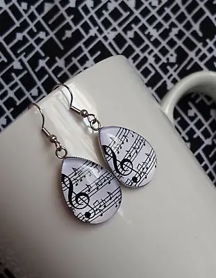 Sheet Music Earrings Musical Note Inspired Handmade Glass Earrings Gift Jewelry • $16.95