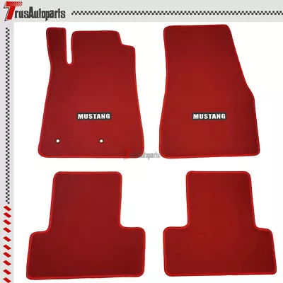 For 05-09 Ford Mustang Floor Mats Red Nylon W/ White Mustang Carpets 4PC Set • $58.99