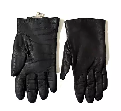 Vintage Dayton's Italy Rabbit Fur Lining Black Leather Gloves Women's 7.5 7 1/2 • $19.99