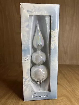 Glass Finial Winter Lights Ornament Iridescent Silver Glitter 8” Montgomery Ward • $12.79