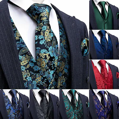 Barry Wang Mens Vest Silk Victorian Paisley Vintage Waistcot Tops Wedding Party • $23.99