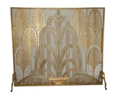 $545 • Buy Italian Gold Art Deco Single Panel Fireplace Screen With Mesh Backing