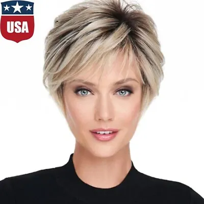 Short Ombre Blonde Pixie Cut Wigs For White Women Synthetic Short Hair Layere US • $10.99
