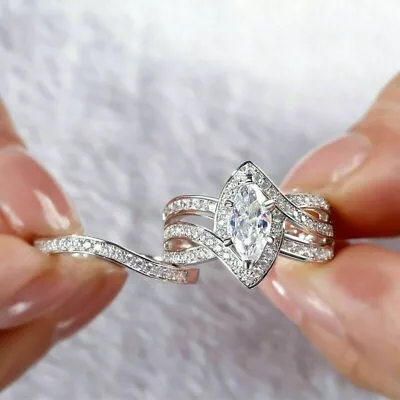 2.50 CTW Marquise VVS1 Moissanite Bridal Wedding Ring Set 14k White Gold Plated • $158.14