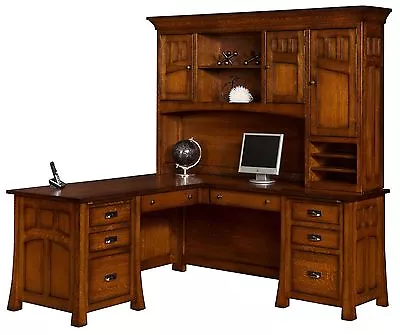 Amish Mission Corner Computer Desk Hutch Bridgefort Office Solid Wood Furniture • $6875