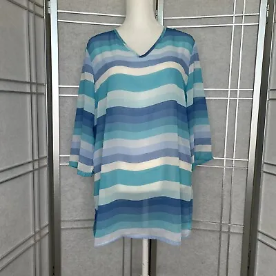 NWT J Valdi Women's V-Neck Striped Swimsuit Coverup Size M • $13.86