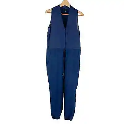 Mango Suit Jumpsuit Womens XXS Navy Blue Sleeveless Tapered V-Neck Classic • $29