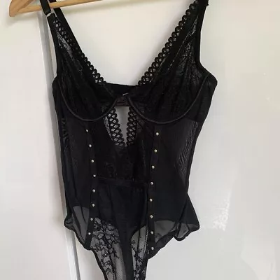 Bras N Things Black Lace Thong Bodysuit Size 10B Never Worn • $20