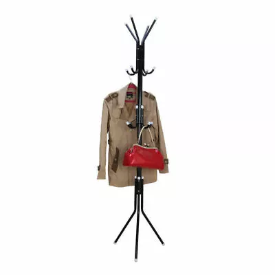 12 Hook 3-Tier Coat Hat Clothes Rack Free Standing Metal Tree Style Hanger Black • $20.96