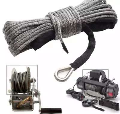 3/16  X 50' Gray Synthetic Winch Rope Cable W/Hook And Stopper For ATV UTV • $21.99