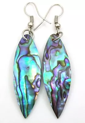 Natural Iridescent Paua Abalone Shell Oval Dangle Drop Earrings Jewelry EA304 • $17.99