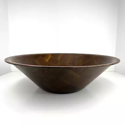 Vintage Mid Century Large Wooden Salad Bowl 16   Parquet Design Weavewood Inc • $18.61