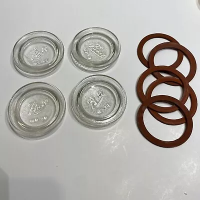 4 Vintage Ball Glass Canning Jar Glass Insert Lids No.10…2.5 Inches + Seals • $15