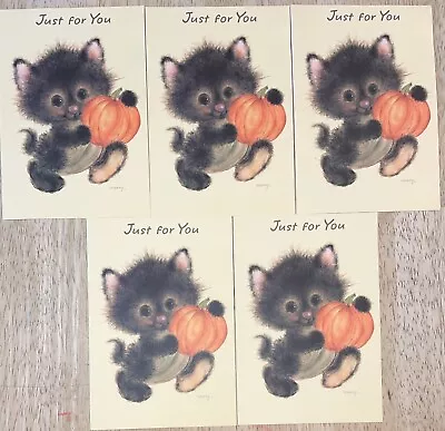 5 Hallmark Greeting Card MARY HAMILTON HALLOWEEN Black Kitten & Pumpkin New VNTG • $22.87