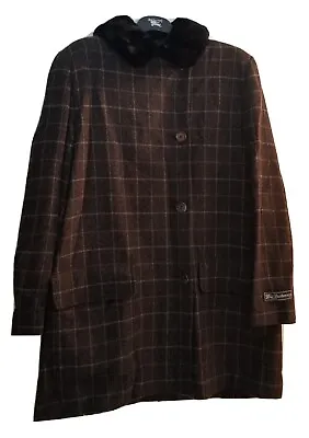 Vintage Burberry Windowpane Plaid Gray Wool Coat • $400