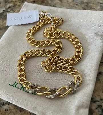 J Crew Clear Crystal Rhinestone Pave Gold Chain Oval Link Necklace NWT NEW • $26.99