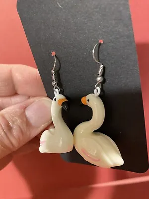 Swan white Flamingo Bird Fun Quirky Earrings Costume Jewellery  • £4.99