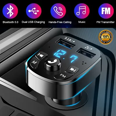 Wireless Bluetooth FM Transmitter Car MP3 Charger Hands-free Dual USB Charger UK • £8.53