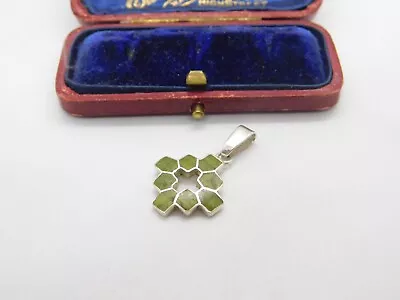 Mexican .950 Silver & Green Marble Set Cross Form Pendant Vintage C1970 • £20