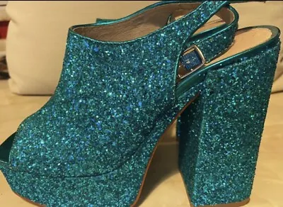 Very High Heeled Shoes 5.5 Abba Voyager London Party Bling Wedge Sparkle Wow • £20